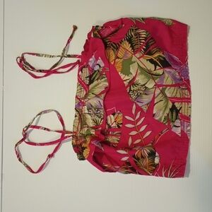 Kamehameha Vintage Pink and Green Tropical Hawaiian Floral Crop Bandou Top A26